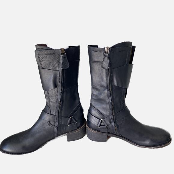 Gee'WaWa Motorcycle Biker Boots Mid Calf Black Leather Harness Straps Women 9 M - Picture 6 of 16